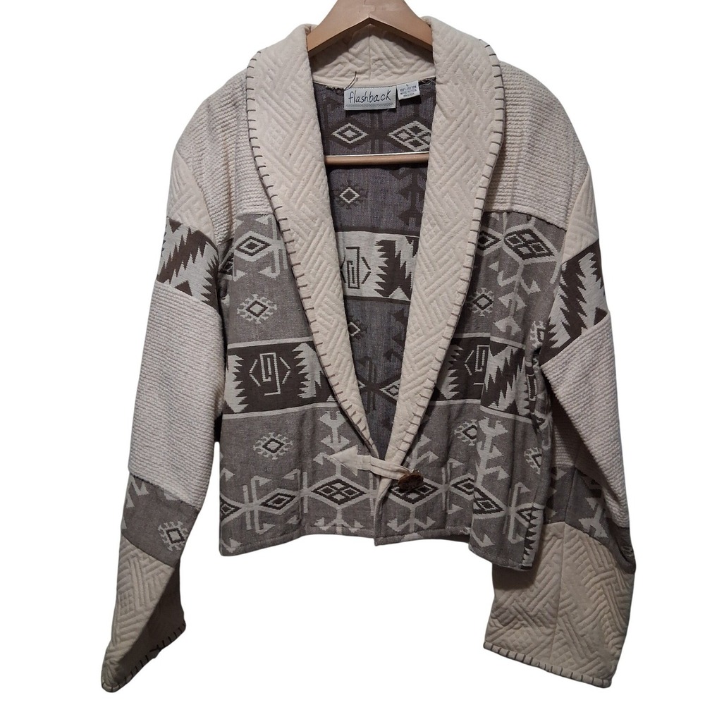 Flashback Women's Vintage Southwestern Woven Cotton Shawl Collar Jacket L
